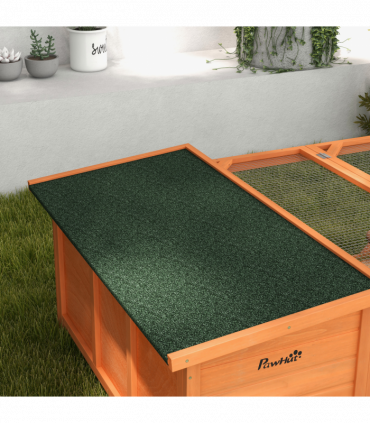 Wooden Rabbit Hutch with Run Small Animal Guinea Pig House 125.5 x 100 x 49cm