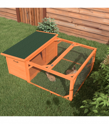 Wooden Rabbit Hutch with Run Small Animal Guinea Pig House 125.5 x 100 x 49cm