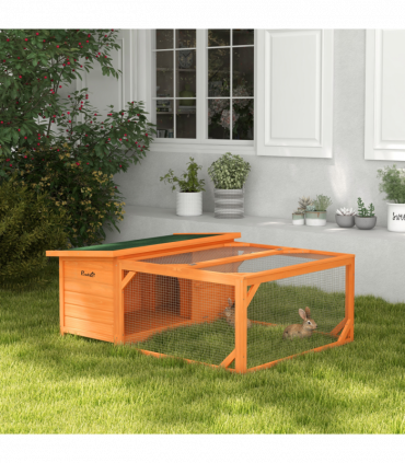 Wooden Rabbit Hutch with Run Small Animal Guinea Pig House 125.5 x 100 x 49cm