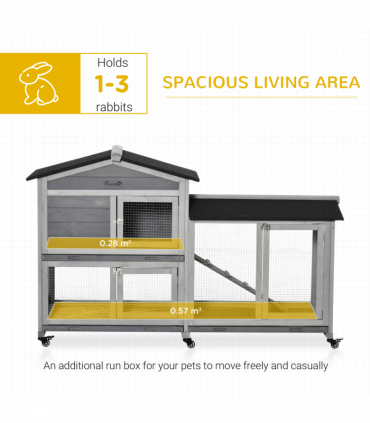 Wooden Rabbit Hutch, Guinea Pig Cage w/ Wheels, Slide-Out Tray, Ramp Light Grey