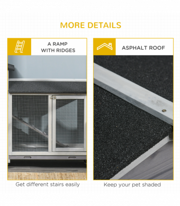 Wooden Rabbit Hutch, Guinea Pig Cage w/ Wheels, Slide-Out Tray, Ramp Light Grey