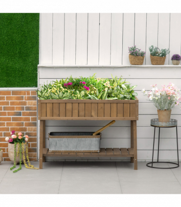 Wooden Raised Bed Container Garden Plant Stand 8 Boxes 110x46x76cm Brown