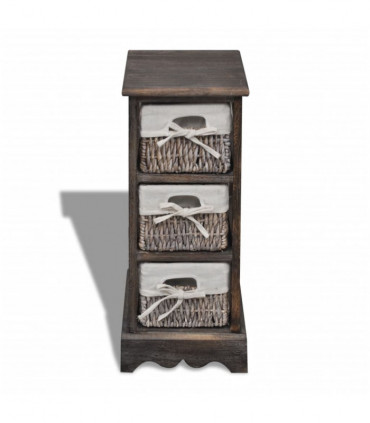 Wooden Storage Rack 3 Weaving Baskets Brown