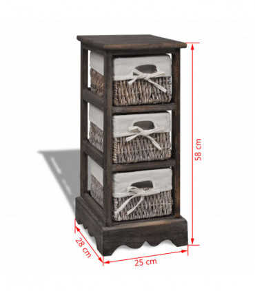 Wooden Storage Rack 3 Weaving Baskets Brown