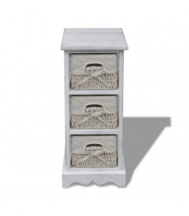 Wooden Storage Rack 3 Weaving Baskets White