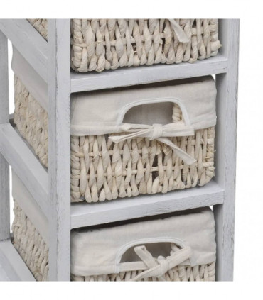 Wooden Storage Rack 3 Weaving Baskets White
