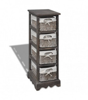 Wooden Storage Rack 4 Weaving Baskets Brown