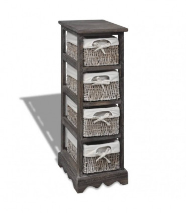 Wooden Storage Rack 4 Weaving Baskets Brown