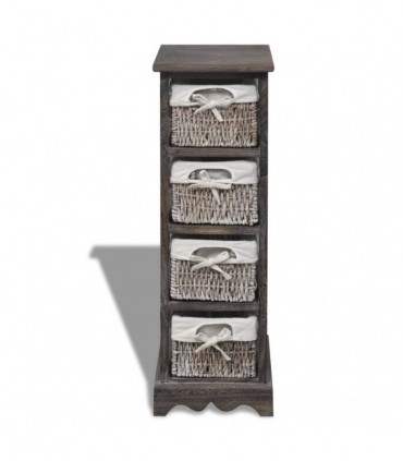 Wooden Storage Rack 4 Weaving Baskets Brown