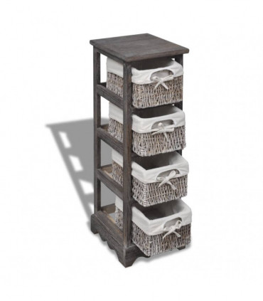 Wooden Storage Rack 4 Weaving Baskets Brown