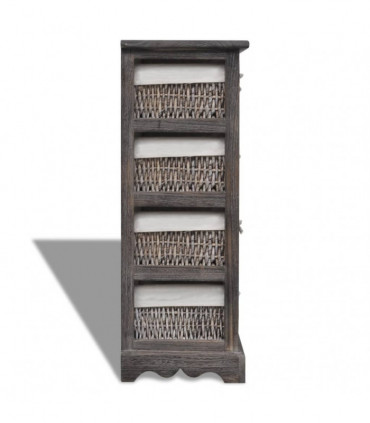 Wooden Storage Rack 4 Weaving Baskets Brown