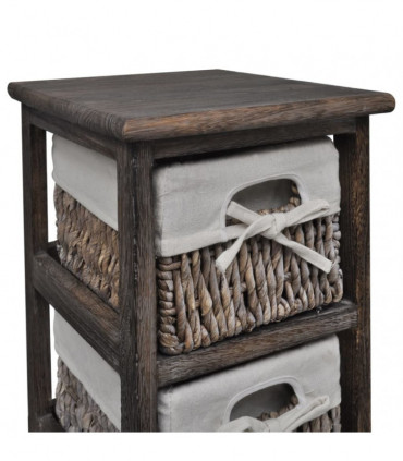 Wooden Storage Rack 4 Weaving Baskets Brown