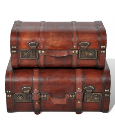 Wooden Treasure Chest 2 pcs Vintage Brown