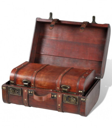 Wooden Treasure Chest 2 pcs Vintage Brown