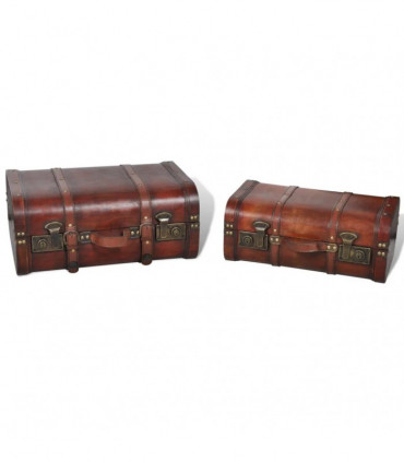 Wooden Treasure Chest 2 pcs Vintage Brown