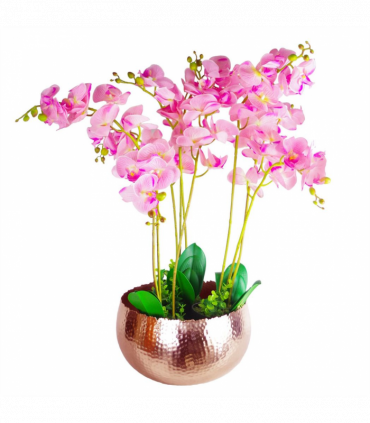 XL Metal Bowl Planter 32 x 20cm Hammered Copper Colour Curvy Edge