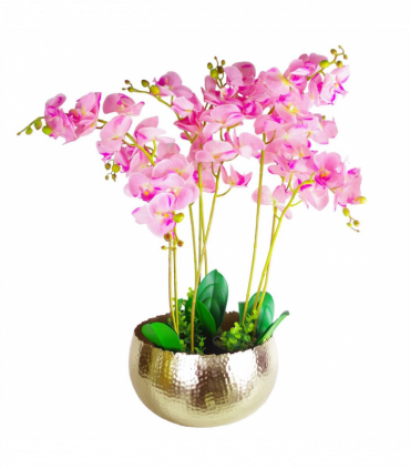 XL Metal Bowl Planter 32 x 20cm Hammered Gold Colour Curvy Edge