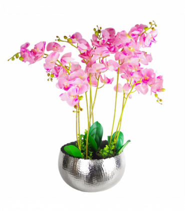 XL Metal Bowl Planter 32 x 20cm Hammered Silver Colour Curvy Edge