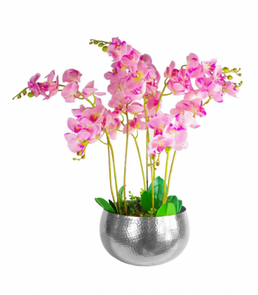 XL Metal Bowl Planter 32 x 20cm Hammered Silver Colour Straight Edge