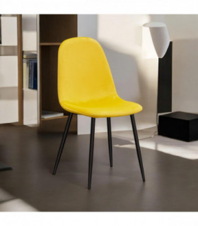 YELLOW FABRIC CHAIR BLACK METAL LEGS