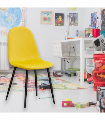 YELLOW FABRIC CHAIR BLACK METAL LEGS