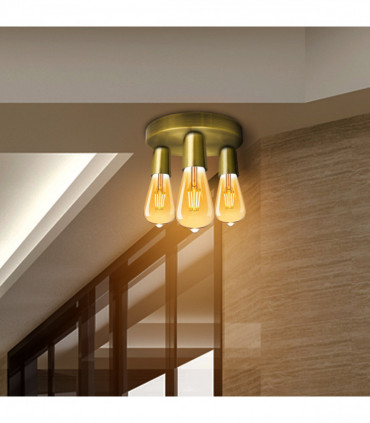 Yellow Brass Vintage Ceiling Light 3 Way Ceiling E27 Lamp Base Semi Flush Ceiling Lamp