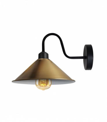 Yellow Brass Wall Light Fixture,Black Wall Sconce E27 Base Socket Screw Type Wall Mounted Swan Neck Cone Shape Shade
