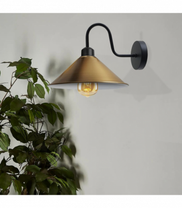 Yellow Brass Wall Light Fixture,Black Wall Sconce E27 Base Socket Screw Type Wall Mounted Swan Neck Cone Shape Shade