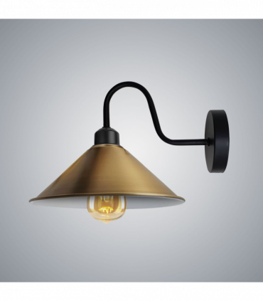 Yellow Brass Wall Light Fixture,Black Wall Sconce E27 Base Socket Screw Type Wall Mounted Swan Neck Cone Shape Shade