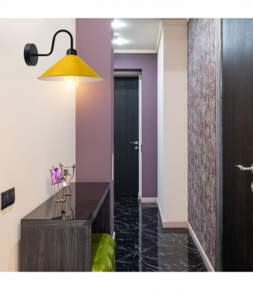 Yellow Vintage Wall Light Fixture, Black Wall Sconce E27 Base Socket Screw Wall Mounted Swan Neck Shape Shade