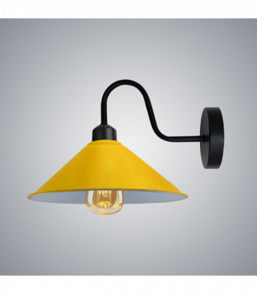 Yellow Vintage Wall Light Fixture, Black Wall Sconce E27 Base Socket Screw Wall Mounted Swan Neck Shape Shade
