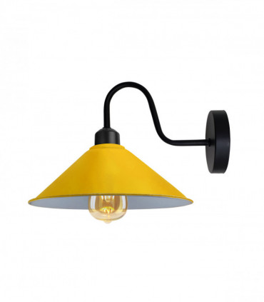 Yellow Vintage Wall Light Fixture,Black Wall Sconce E27 Base Socket Screw Wall Mounted Swan Neck Cone Shape Shade