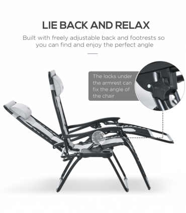 Zero Gravity Folding Recliner, Cup Holder, Adjustable Light Grey