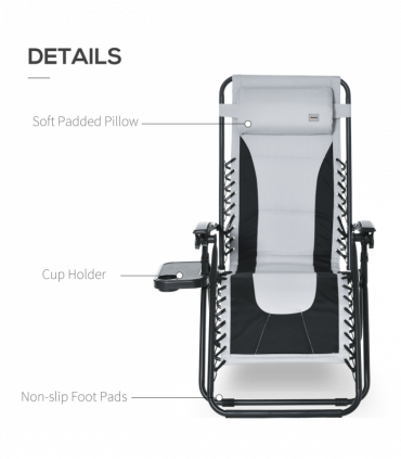 Zero Gravity Folding Recliner, Cup Holder, Adjustable Light Grey