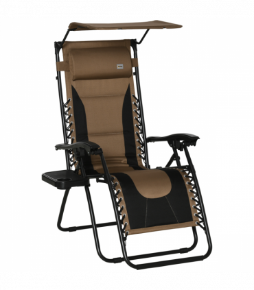Zero Gravity Lounger Chair, Reclining Patio Chair Shade Cover, Brown