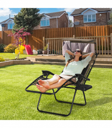 Zero Gravity Lounger Chair, Reclining Patio Chair Shade Cover, Brown