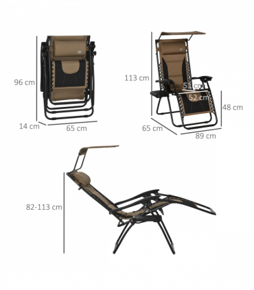 Zero Gravity Lounger Chair, Reclining Patio Chair Shade Cover, Brown