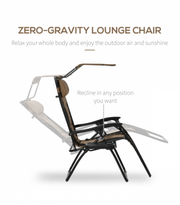 Zero Gravity Lounger Chair, Reclining Patio Chair Shade Cover, Brown