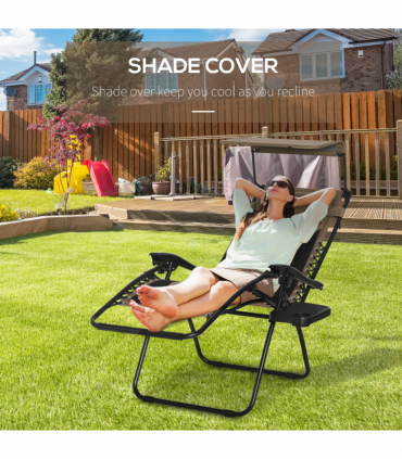 Zero Gravity Lounger Chair, Reclining Patio Chair Shade Cover, Brown