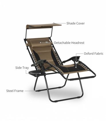 Zero Gravity Lounger Chair, Reclining Patio Chair Shade Cover, Brown