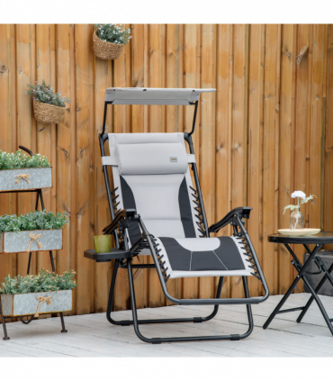 Zero Gravity Lounger Chair, Shade Cover, Cup Holder Headrest Grey