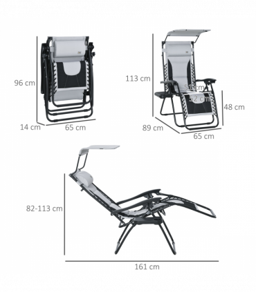 Zero Gravity Lounger Chair, Shade Cover, Cup Holder Headrest Grey