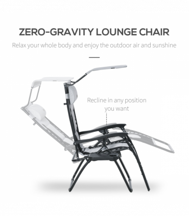 Zero Gravity Lounger Chair, Shade Cover, Cup Holder Headrest Grey