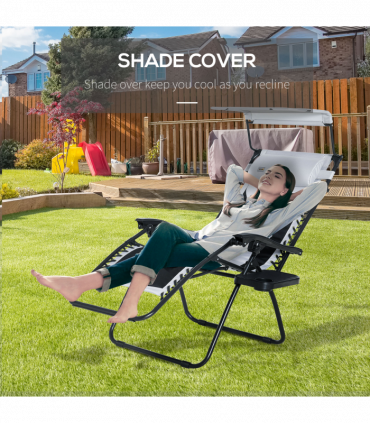 Zero Gravity Lounger Chair, Shade Cover, Cup Holder Headrest Grey