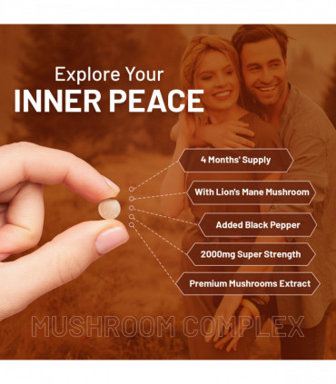 dvanced Mushroom Complex 2000mg | A super blend of 6 Mushroom with Lions Mane, Chaga, Cordyceps, Shiitake, Reishi and Maitake with Black Pepper | 120 Vegan High Strength Tablets | Made in UK by Prowise