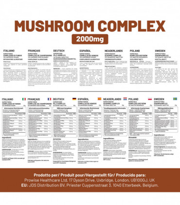 dvanced Mushroom Complex 2000mg | A super blend of 6 Mushroom with Lions Mane, Chaga, Cordyceps, Shiitake, Reishi and Maitake with Black Pepper | 120 Vegan High Strength Tablets | Made in UK by Prowise