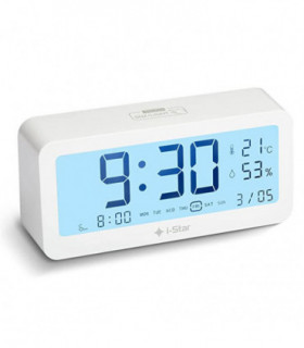 i-Star Portable White Alarm Clock with Temperature and Humidity- 90081PI