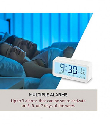 i-Star Portable White Alarm Clock with Temperature and Humidity- 90081PI