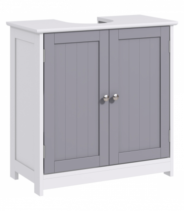 kleankin 60x60cm Under-Sink Storage Cabinet w/ Adjustable Shelf Grey White