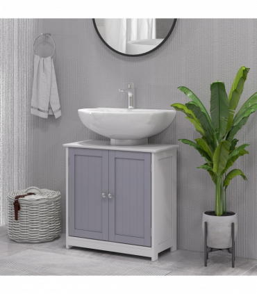 kleankin 60x60cm Under-Sink Storage Cabinet w/ Adjustable Shelf Grey White